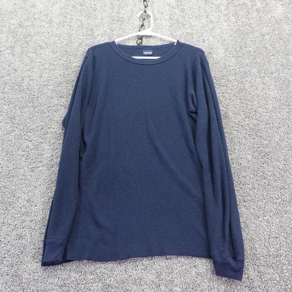 Cherokee Thermal Shirt Mens Large Navy Blue Long Sleeve Waffle Knit Cotton Blend